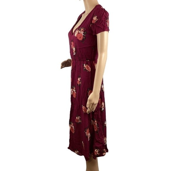 WAYF Dress Size XS Red Floral Midi Short Sleeve - Picture 4 of 7